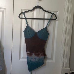 Floral turquoise & brown spaghetti strap tank top